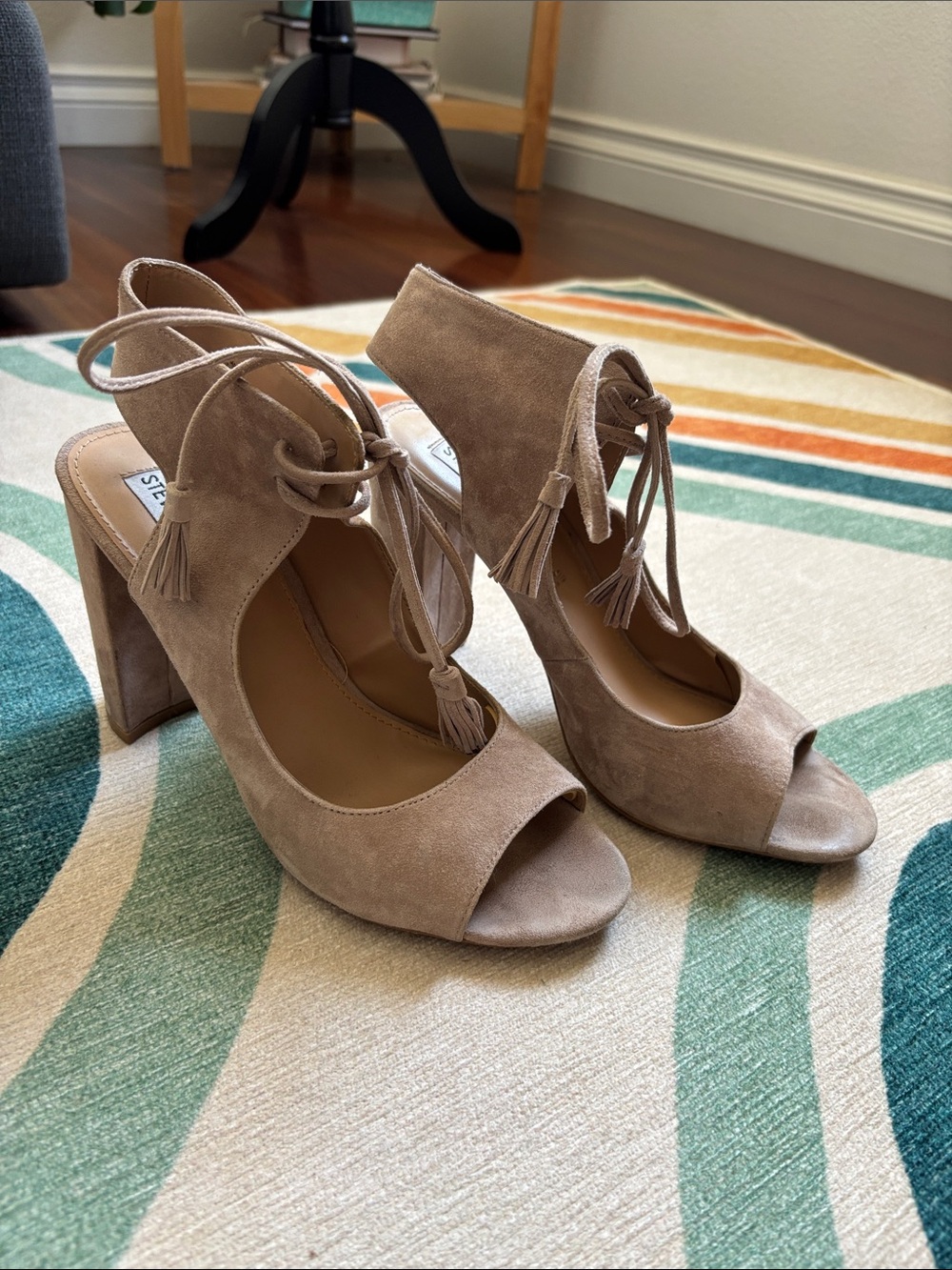 Steve Madden Taupe Suede Lace-Up Block Heel Sandals